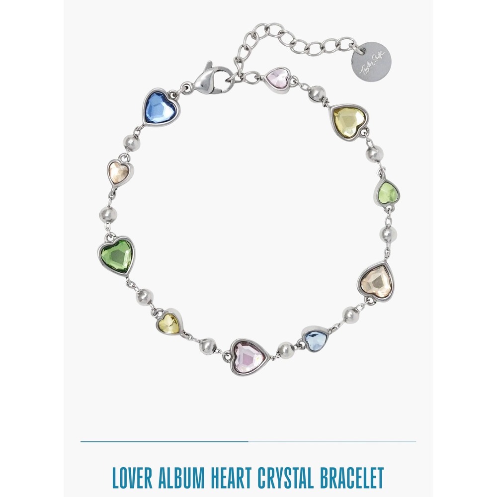 NWT Taylor Swift Official Lover Album Heart Crystal Bracelet Silver Multicolor